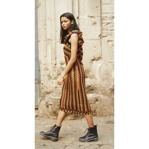 Zara boho crochet midi shift dress brown black orange Size S